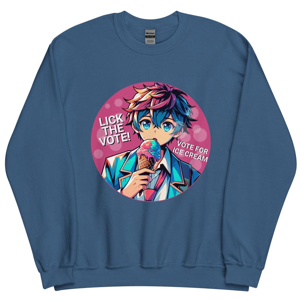 Lick The Vote Anime Ice Cream Boy Sweatshirt - Indigo Blue Color - https://ascensionemporium.net